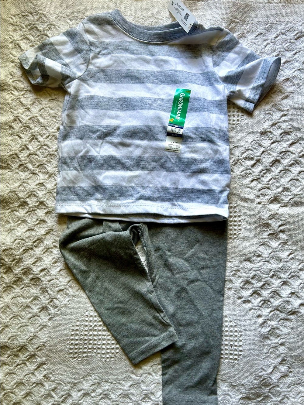 Garanimals Baby Boy Gray White Striped Tee & Matching Pants Outfit Set 24M 2T